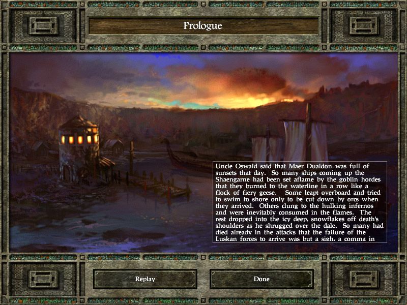 Icewind Dale II (Windows) screenshot: A prologue screen introduces each chapter