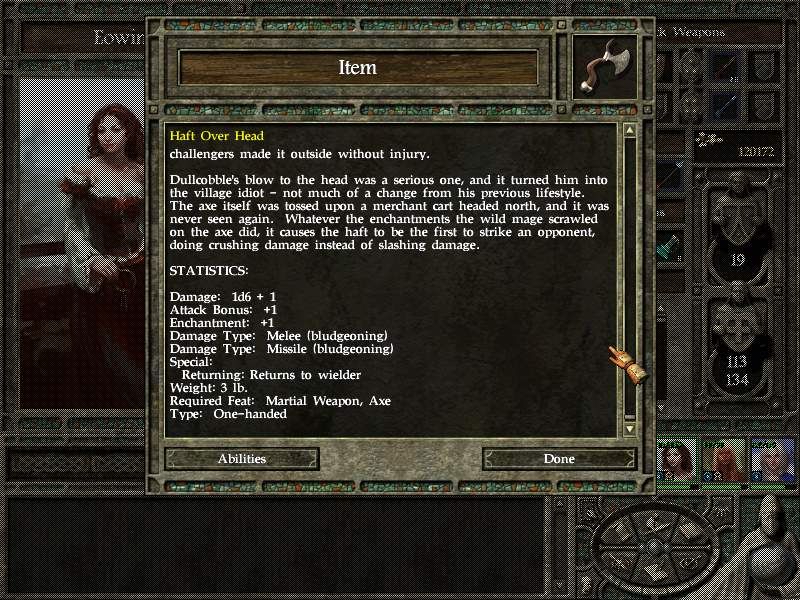 Icewind Dale II (Windows) screenshot: Many weapons have names and history