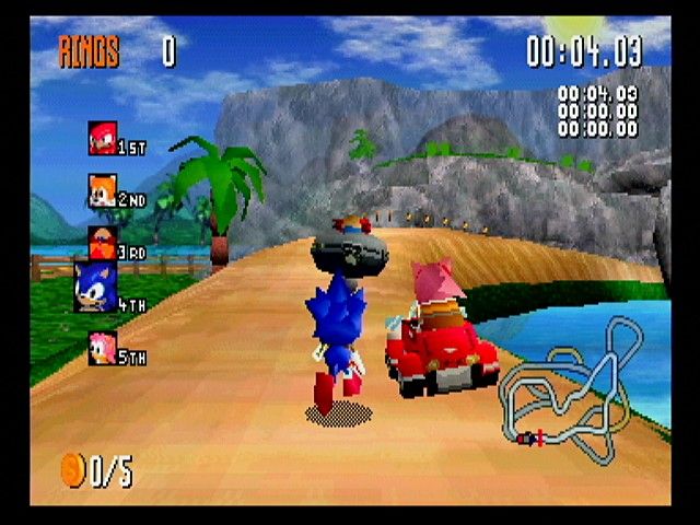 Sonic R (SEGA Saturn) screenshot: Lots of competition in this race.