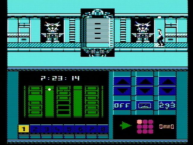 Impossible Mission II (NES) screenshot: The path to the next tower is still locked