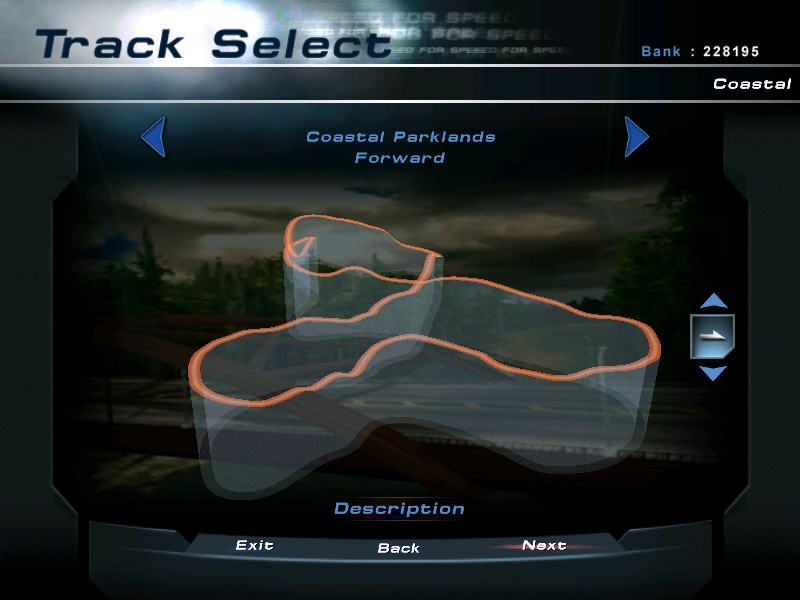 Need for Speed: Hot Pursuit 2 (Windows) screenshot: choosing a track to race on