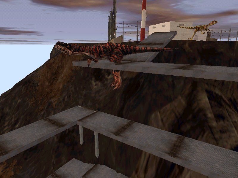 Trespasser: The Lost World - Jurassic Park (Windows) screenshot: Bizarre Bug #2 : The Alpha Raptor falls through the floor