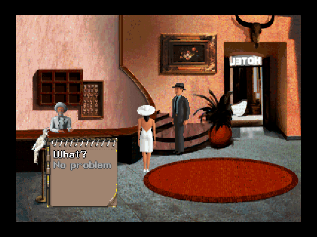 Secret Mission (DOS) screenshot: First meeting with Natasha