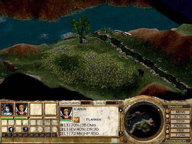 Invictus: In the Shadow of Olympus (Windows) screenshot: Icarus is the only flying hero; he is useful for crossing areas which other units can't, or are slow on.
