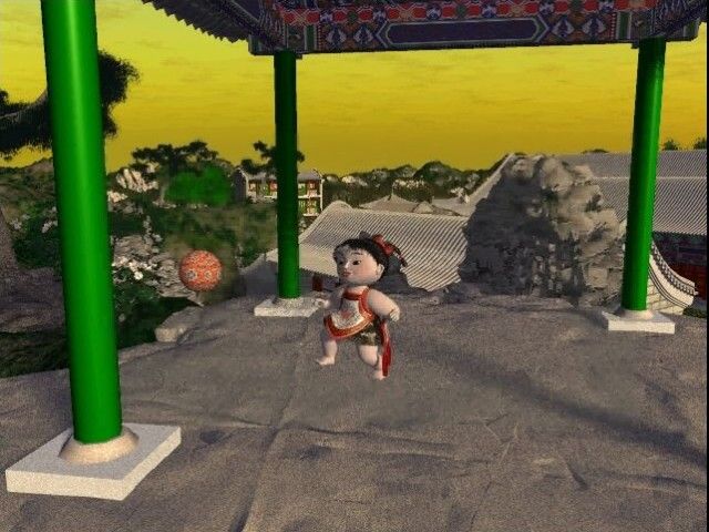 The Legend of Lotus Spring (Windows) screenshot: Click on a ball to trigger a short animation with a child