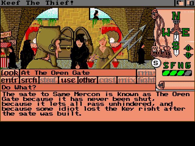 Keef the Thief: A Boy and His Lockpick (Amiga) screenshot: Very earthy humor