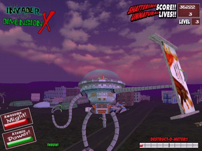 I was an Atomic Mutant! (Windows) screenshot: Throw billboards, cars and trees at the puny humans!