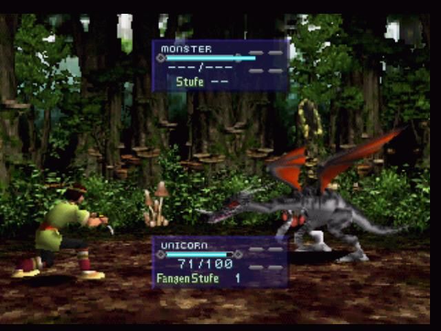Jade Cocoon: Story of the Tamamayu (PlayStation) screenshot: Fighting a dragon