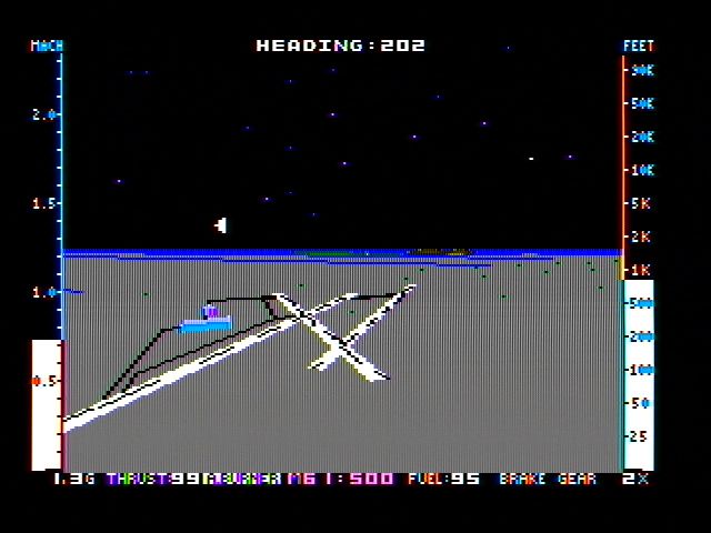 Jet (DOS) screenshot: The games demo flight (CGA with composite monitor)