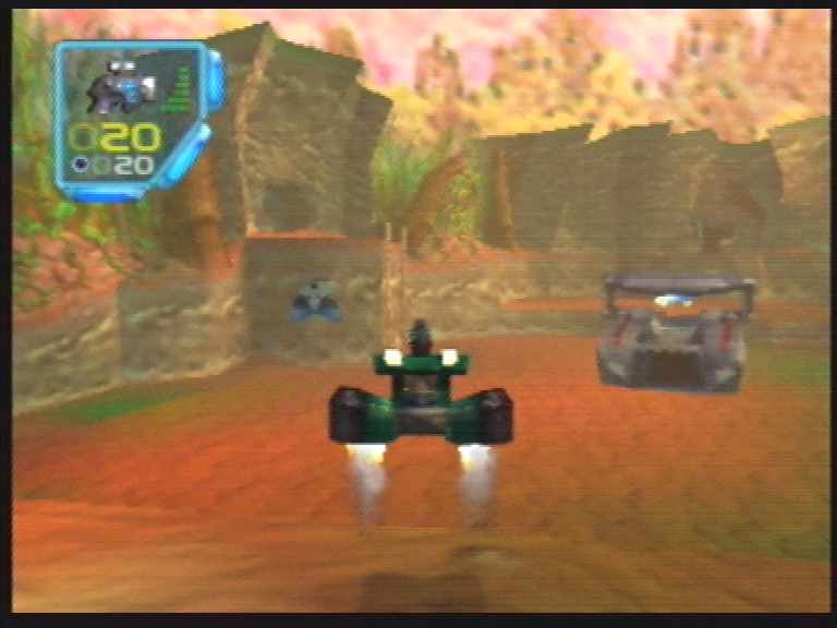 Jet Force Gemini (Nintendo 64) screenshot: Lupus the cyborg dog shows off his levitation skillz.