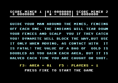 California Goldrush (Commodore 64) screenshot: Some instructions