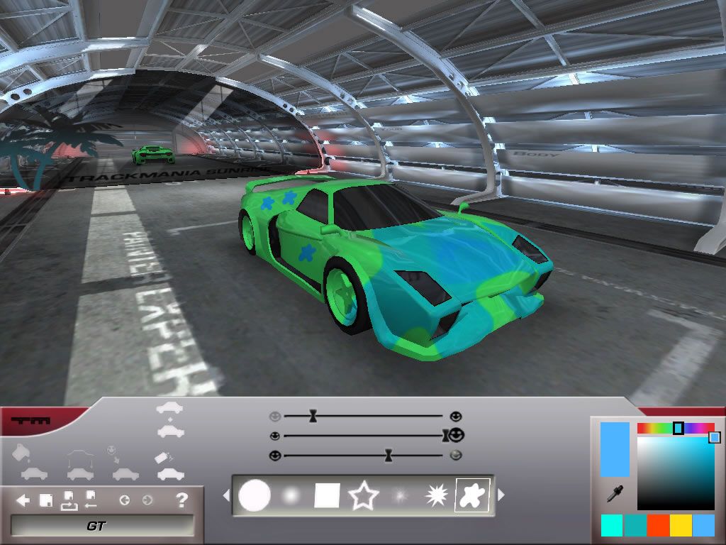 TrackMania Sunrise (Windows) screenshot: Paint your car and apply decals