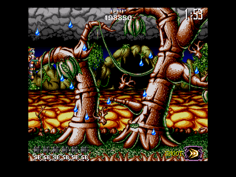 Jim Power in "Mutant Planet" (Amiga) screenshot: It's raining