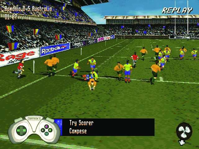 Jonah Lomu Rugby (PlayStation) screenshot: Campese scores for Australia