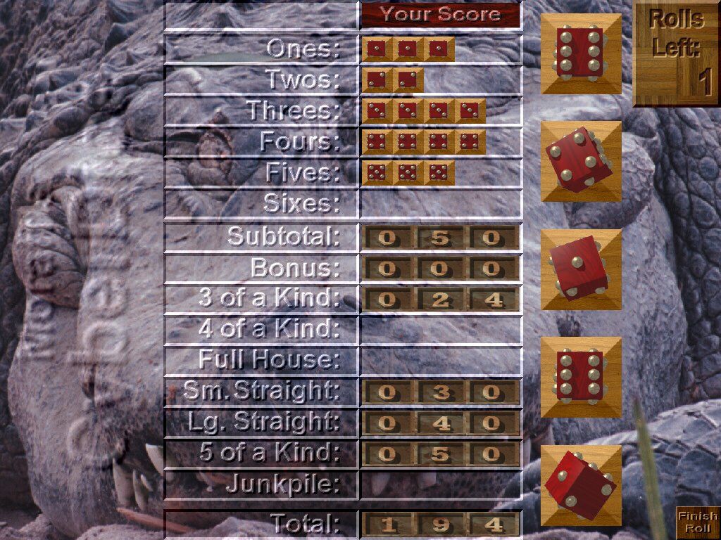 The 'Jongg CD! (Windows) screenshot: CyberDice - the bundled Yahtzee clone game