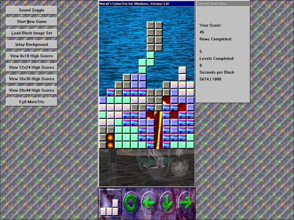 The 'Jongg CD! (Windows) screenshot: Moretris - the bundled Tetris clone game