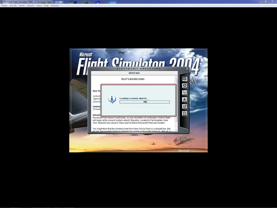 Microsoft Flight Simulator 2004: A Century of Flight (Windows) screenshot: When starting out on a new flight the simulator goes through the process of loading all the relevant scenery files. Depending on the machine and the number of add-ons this can take seconds or minutes