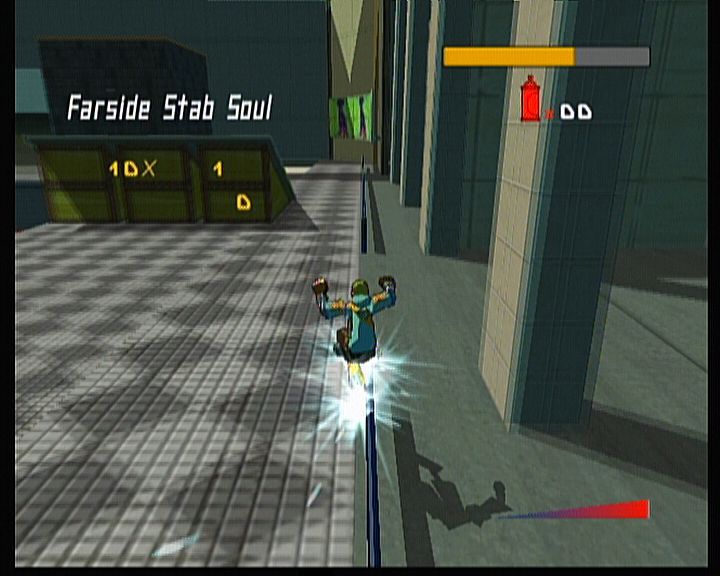 JSRF: Jet Set Radio Future (Xbox) screenshot: Doing stunts like this are more than easy. All you need is to press the right button and leave the CPU do the rest.