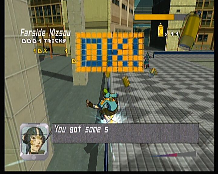 JSRF: Jet Set Radio Future (Xbox) screenshot: Getting some spray cans for some wall damage.