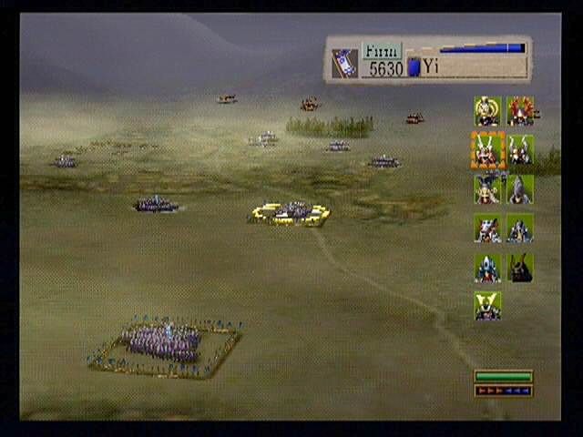 Kessen (PlayStation 2) screenshot: The real deal. Although both the pre-rendered and in-game cutscenes are pretty, a good portion of the game will be watching armies march from this point of view.