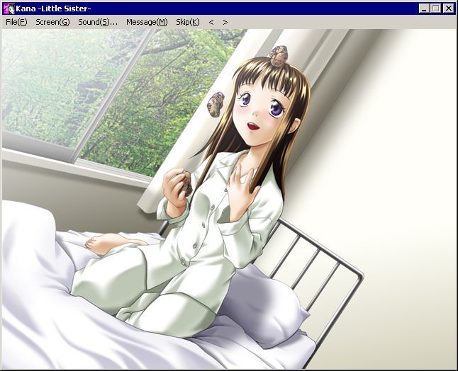 Kana: Little Sister (Windows) screenshot: Kana juggling the beanbags in her hospital room