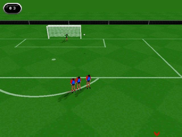 Kick Off 98 (Windows) screenshot: A well aimed free kick in practice mode.