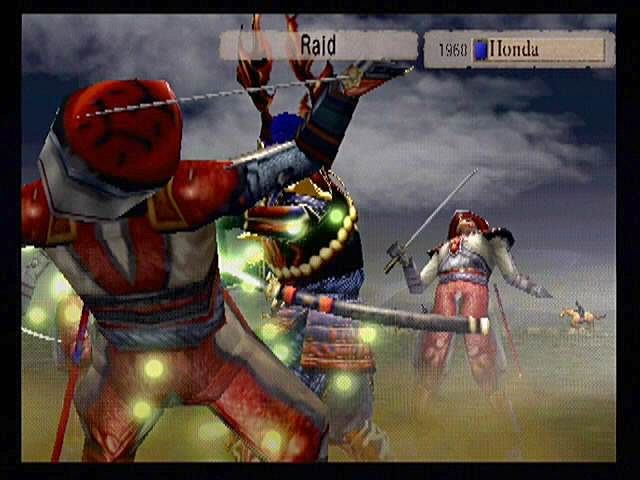 Kessen (PlayStation 2) screenshot: One man army. Honda performs a raid on the enemy troops, single-handedly lowering both their numbers and their morale.