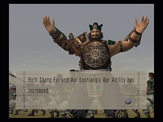 Kessen II (PlayStation 2) screenshot: My power's grown THIS big! Training your troops between battles is essential, as their stats not only increase, but they also gain tide-turning special abilities.