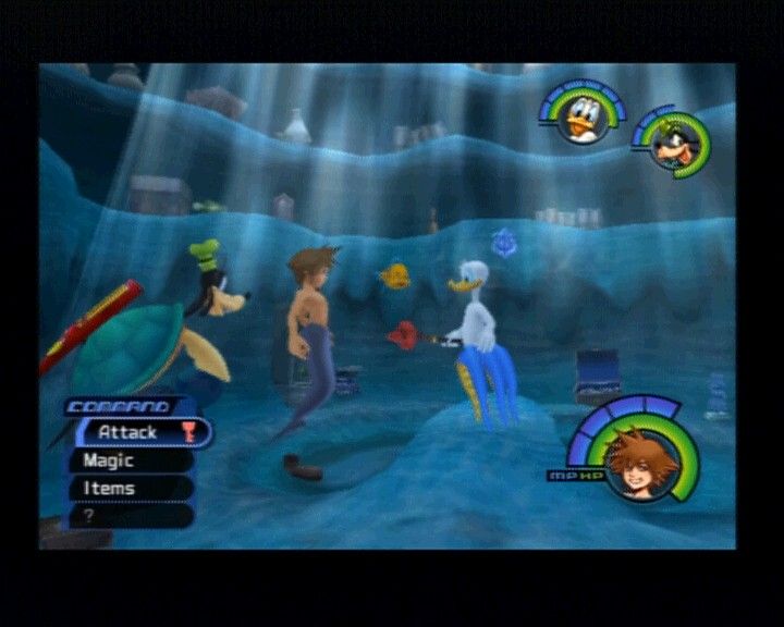 Kingdom Hearts (PlayStation 2) screenshot: When in Rome... your characters adjust to the surroundings quite vividly.