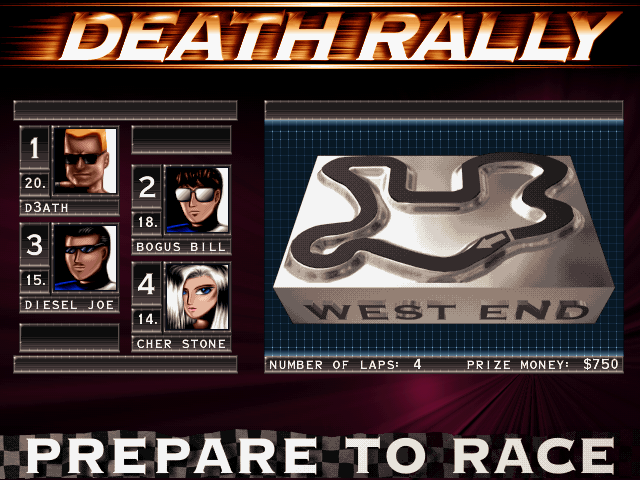 Death Rally (DOS) screenshot: Get ready to rumble!