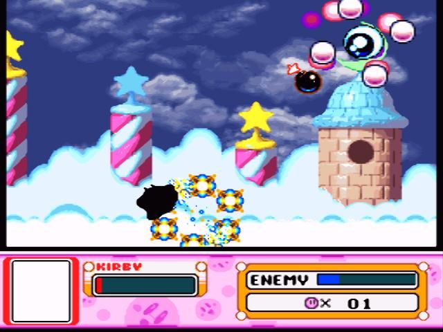 Kirby Super Star (SNES) screenshot: This is a particularly nasty boss... looks spooky, too