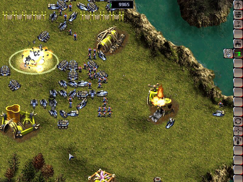 KKND2: Krossfire (Windows) screenshot: Destruction of enemy base.