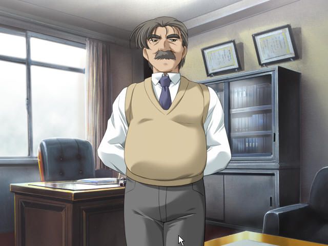The Sagara Family (Windows) screenshot: He is the boss of Arisa, blackmails her with a video and wants sex