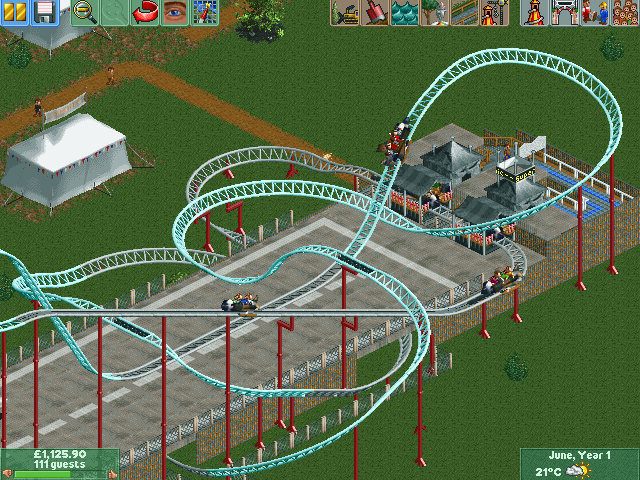 RollerCoaster Tycoon 2: Time Twister (Windows) screenshot: Pre made tracks saved with scenery