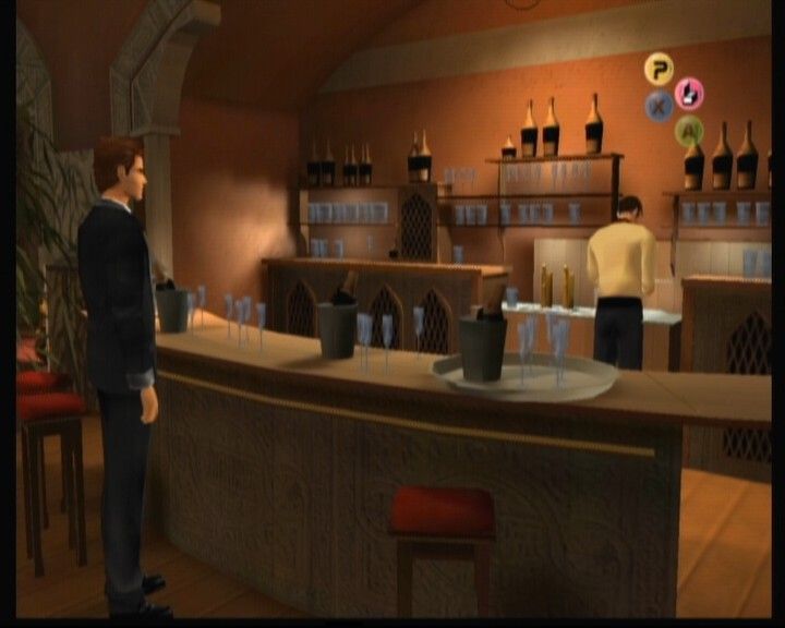 Largo Winch: Empire Under Threat (Xbox) screenshot: At the bar, but not a big selection of drinks, though