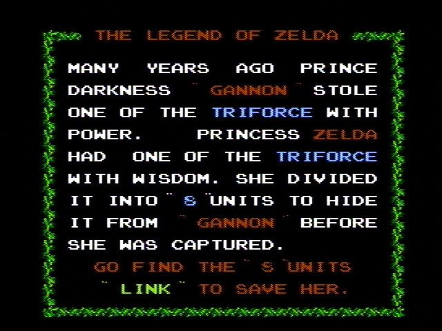 The Legend of Zelda (NES) screenshot: The opening story
