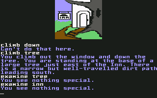Treasure Island (Commodore 64) screenshot: Outside the inn.