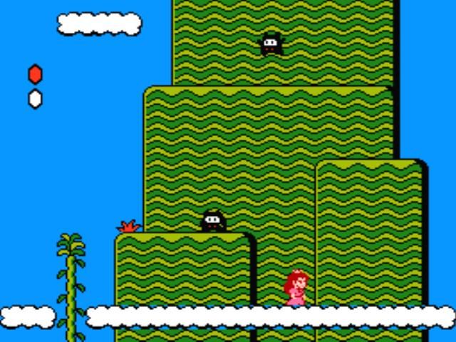 Super Mario Bros. 2 (NES) screenshot: Pacin' on the clouds