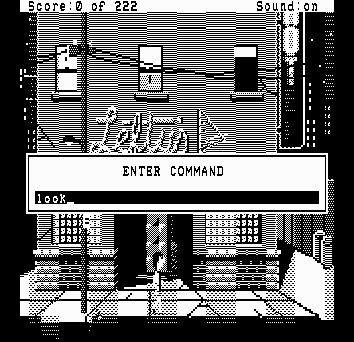 Leisure Suit Larry in the Land of the Lounge Lizards (DOS) screenshot: In the Hercules version, typing opens up a dialog box (Hercules Monochrome)
