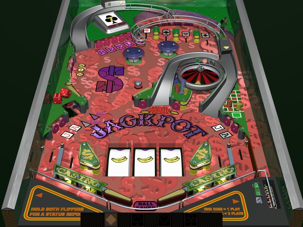 Platinum Pinball (Windows) screenshot: Jackpot: The roulette wheel and other gaming devices let you wager your points.