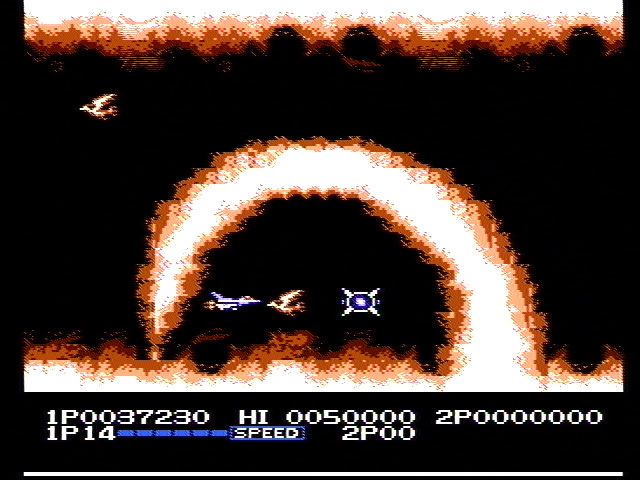 Life Force (NES) screenshot: Watch out for flames!