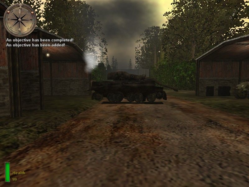 Medal of Honor: Allied Assault (Windows) screenshot: The tank has been destroyed :)