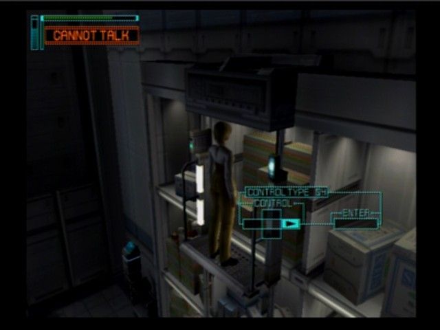 Lifeline (PlayStation 2) screenshot: Controlling the lift may be tricky if you don't know how, but... there's gotta be a piece of instruction around here somewhere