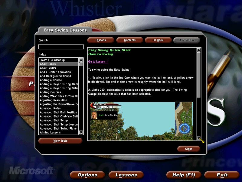 Links 2001 (Windows) screenshot: Reviewing the lessons