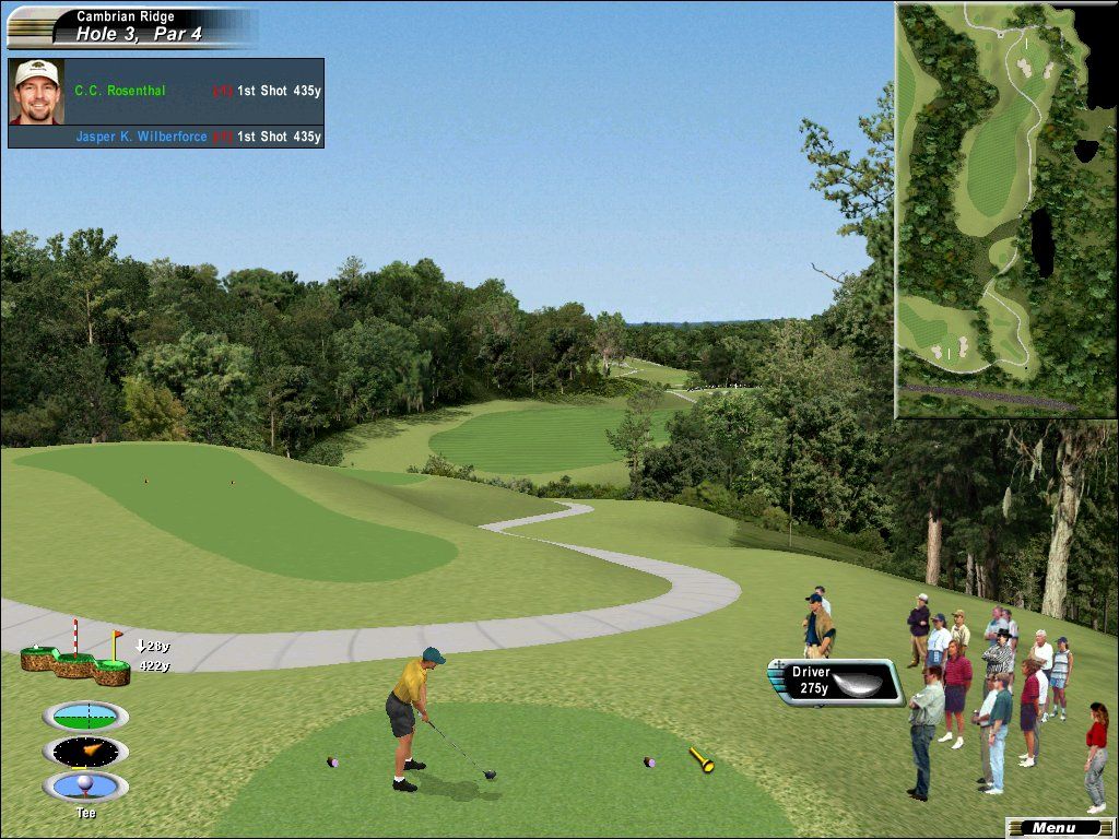Links 2003 (Windows) screenshot: The scenery is generated with 2-D sprites instead of 3D objects, so the courses look photorealistic.