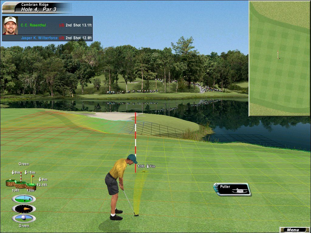 Links 2003 (Windows) screenshot: The putting assistant can help you make those tricky putts. You can still miss, however.