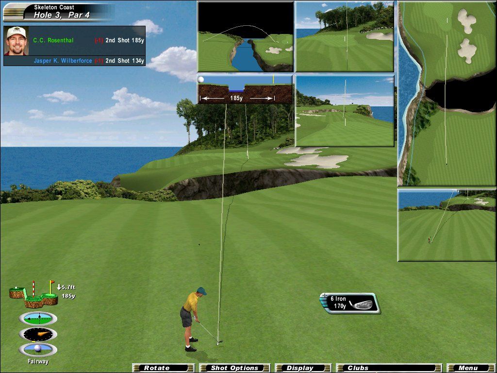 Links 2003 (Windows) screenshot: A variety of informational windows are available to help you analyze your shot.