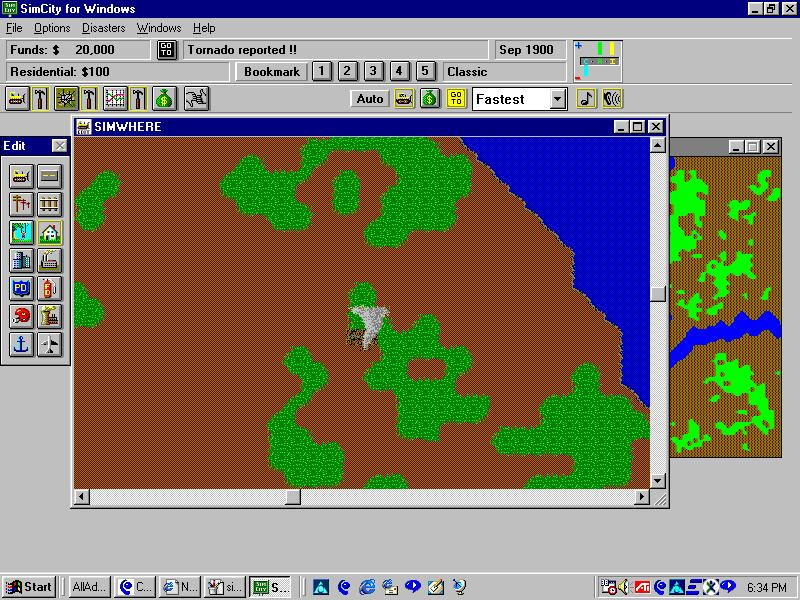 SimCity Classic (Windows 3.x) screenshot: A fresh start