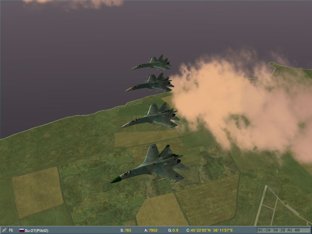 Lock On: Modern Air Combat (Windows) screenshot: Su-27 Flankers patrol the skies.