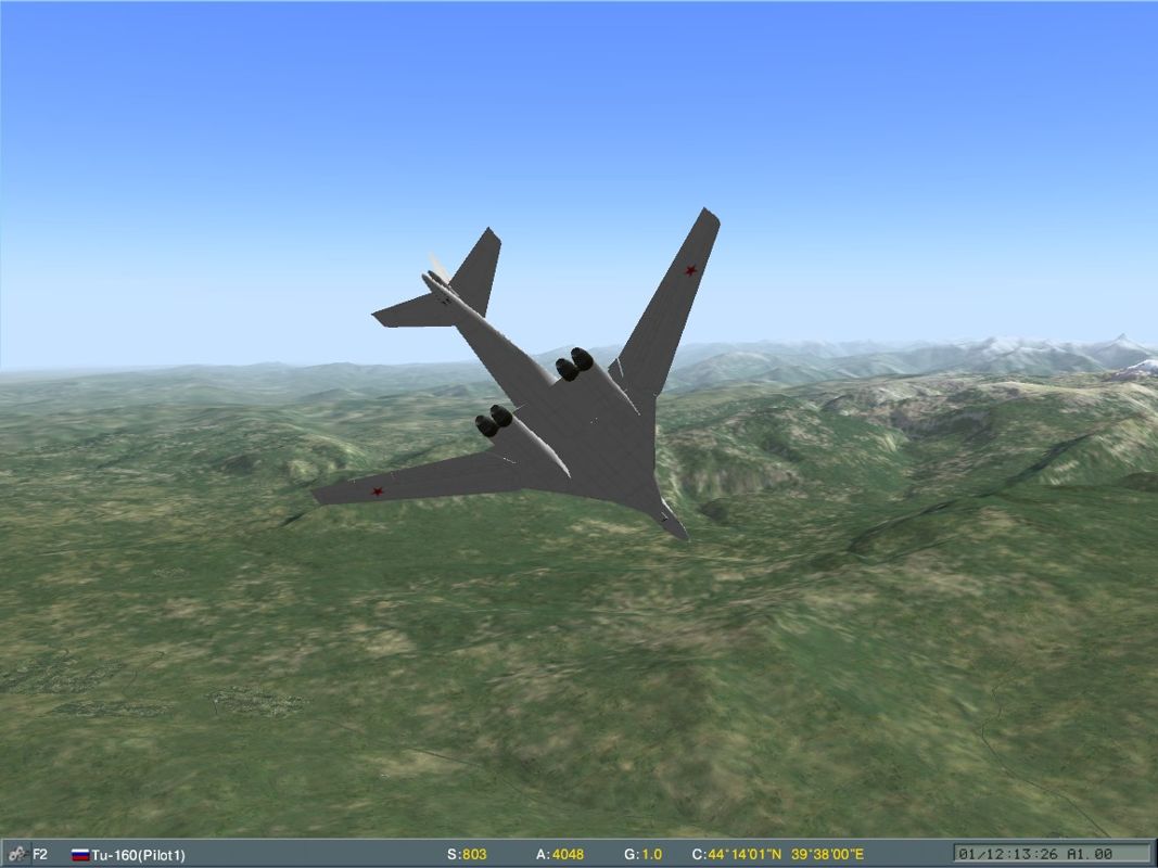 Lock On: Modern Air Combat (Windows) screenshot: TU-160 Blackjack bomber brakes away after launching cruise missiles.